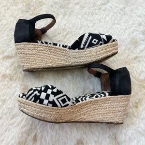 TOMS Aztec Black and White Print Ankle Strap Espadrilles